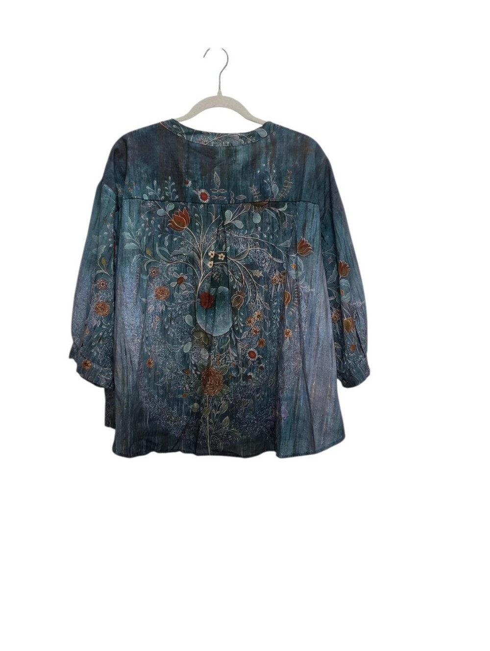 2XL Teal Floral Cotton Linen Button Front Artsy Boho Jacket Blouse Lagenlook - Picture 4 of 5